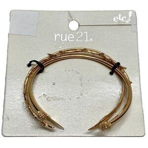 Rue 21 Women's Goldtone Fashion Bangle Set 3 Pack Gold Leaf Stackable NWT